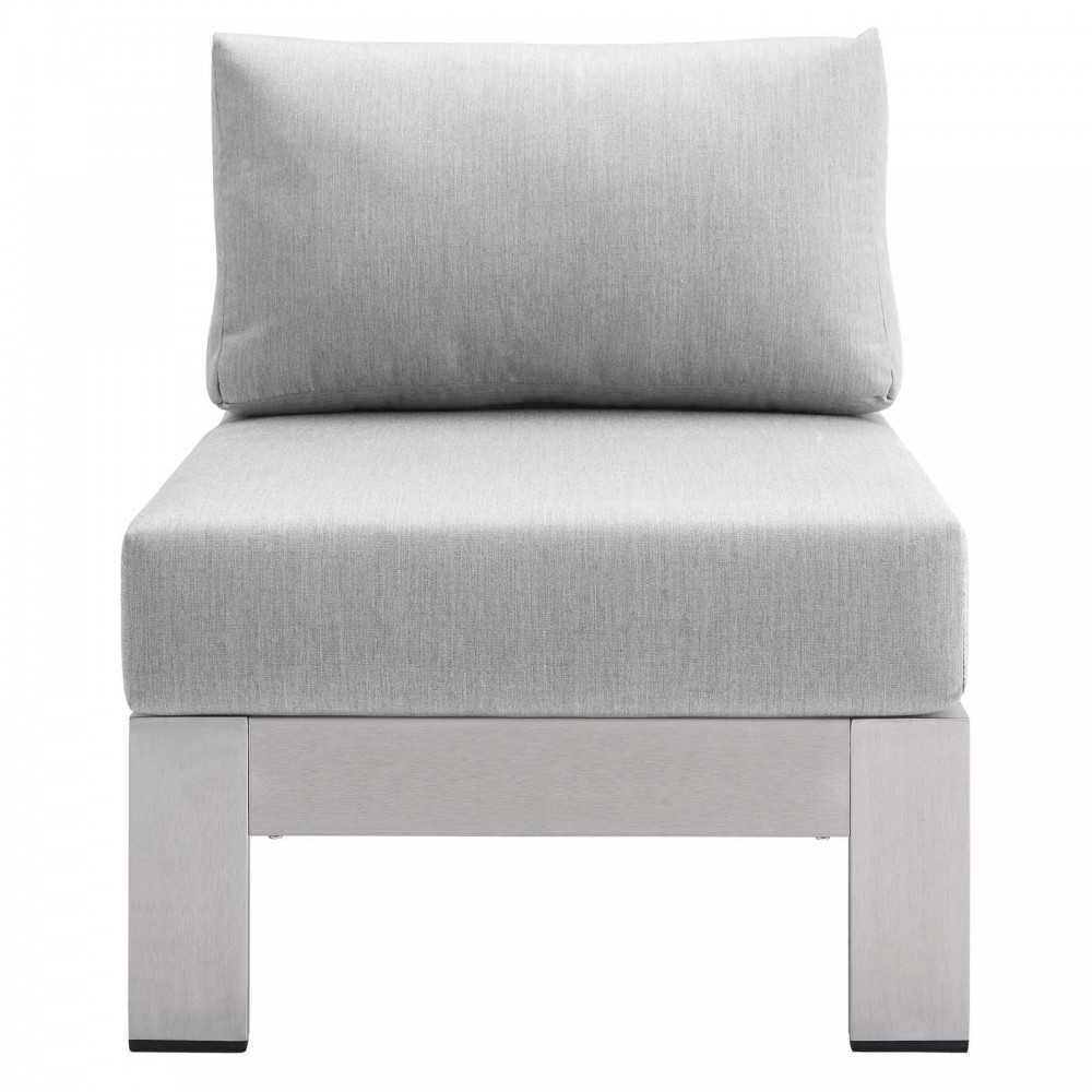 Shore Sunbrella Fabric Aluminum Outdoor Patio Armless Chair, Silver Gray