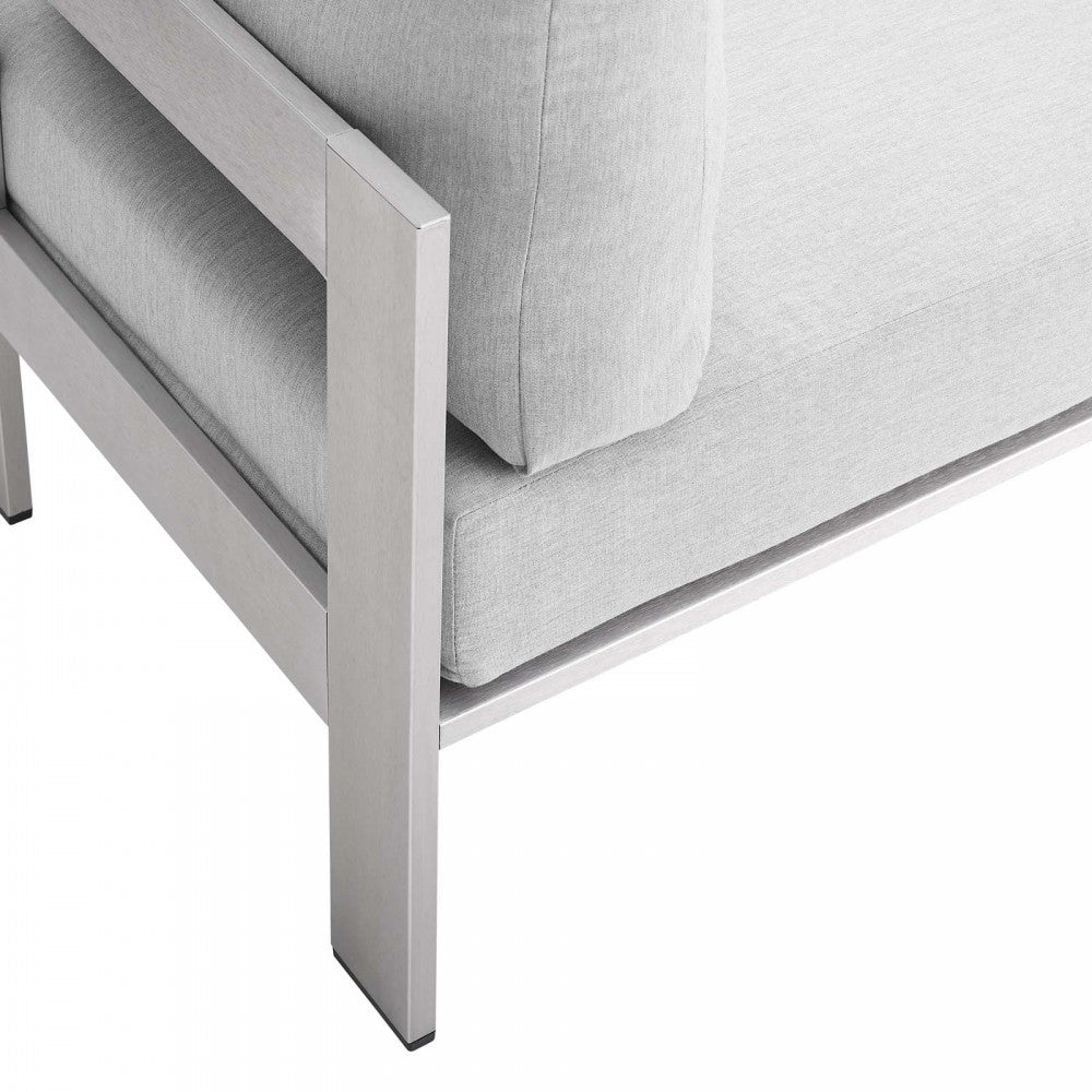 Shore Sunbrella Fabric Aluminum Outdoor Patio Armless Chair, Silver Gray