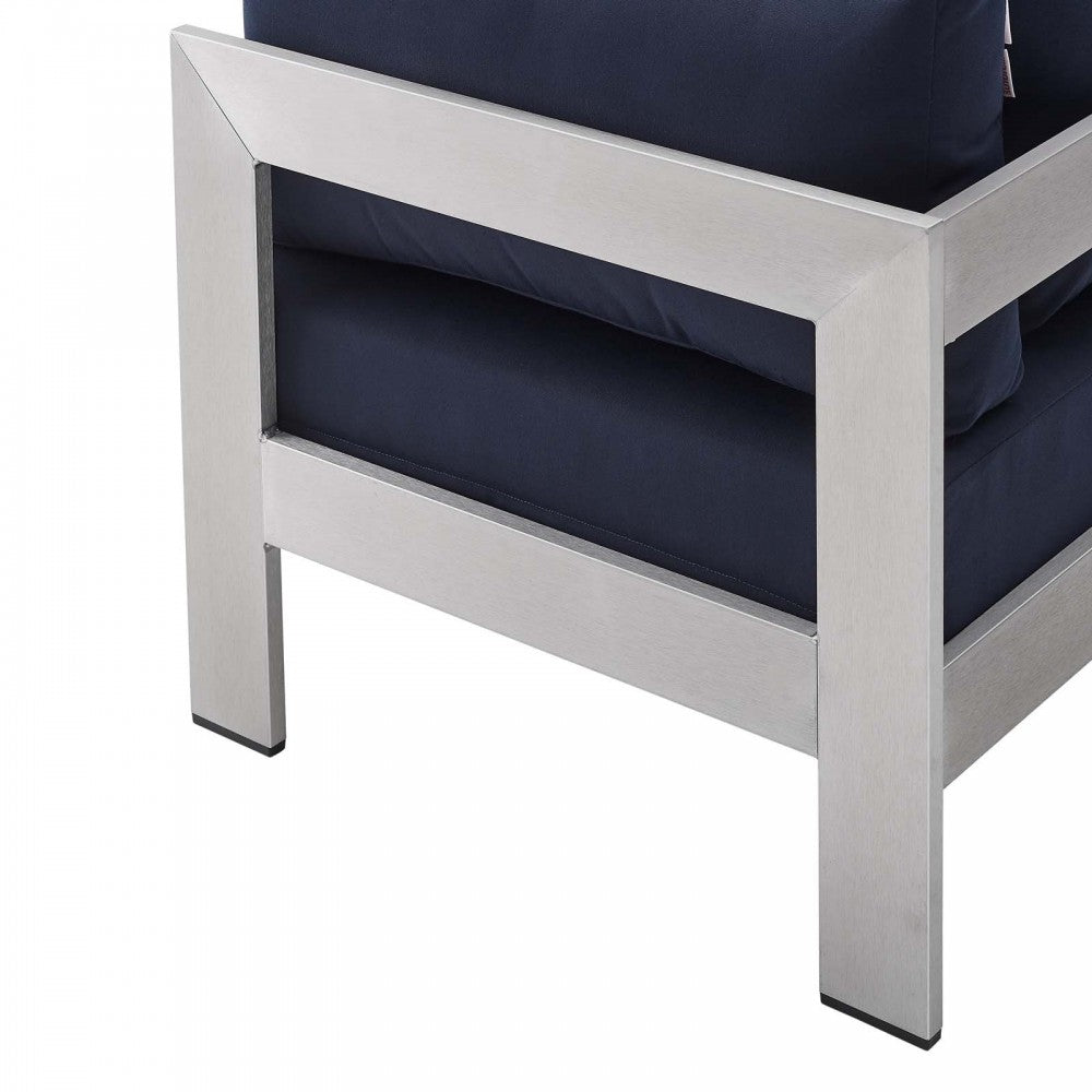 Shore Sunbrella Fabric Aluminum Outdoor Patio Corner Sofa, Silver Navy
