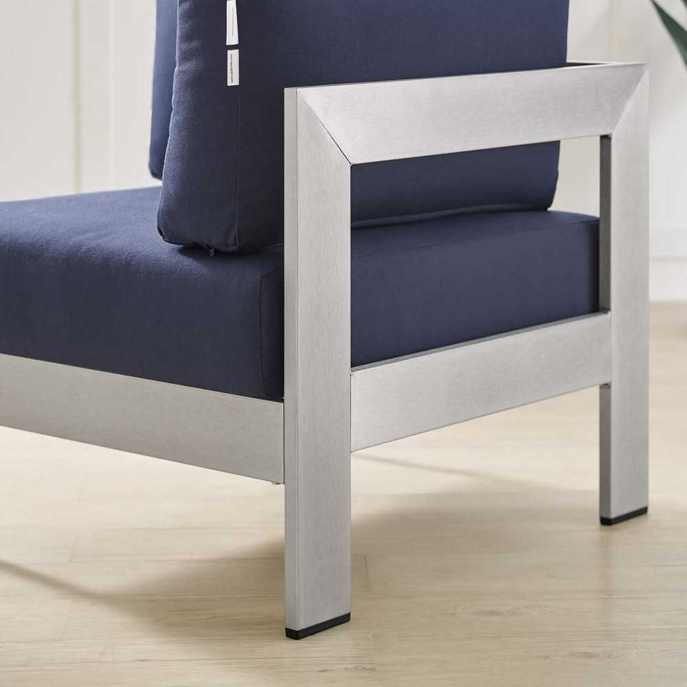 Shore Sunbrella Fabric Aluminum Outdoor Patio Corner Sofa, Silver Navy