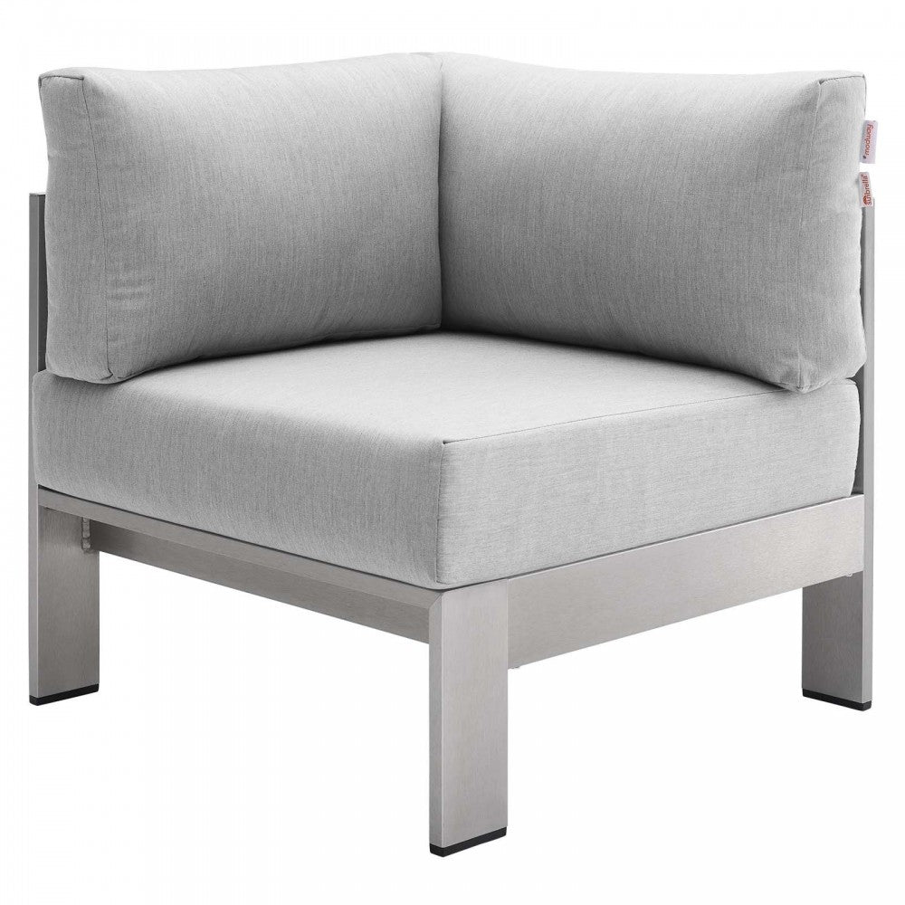 Shore Sunbrella Fabric Aluminum Outdoor Patio Corner Sofa, Silver Gray