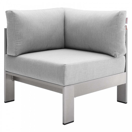 Shore Sunbrella Fabric Aluminum Outdoor Patio Corner Sofa, Silver Gray