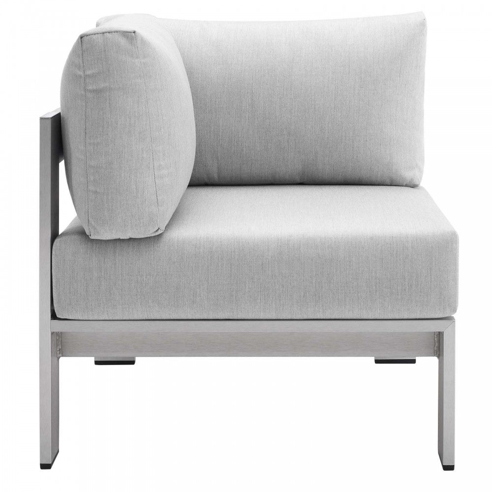 Shore Sunbrella Fabric Aluminum Outdoor Patio Corner Sofa, Silver Gray