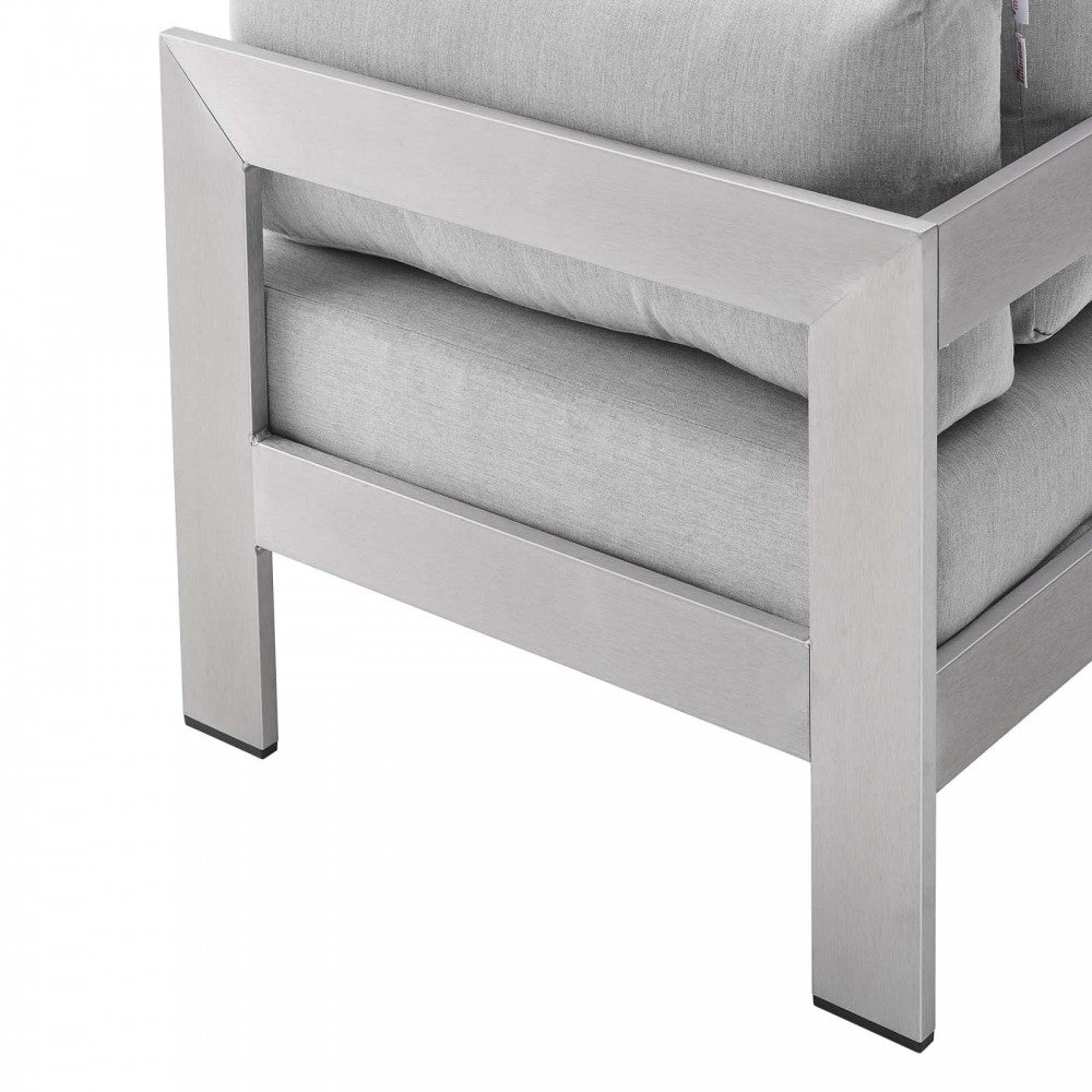 Shore Sunbrella Fabric Aluminum Outdoor Patio Corner Sofa, Silver Gray