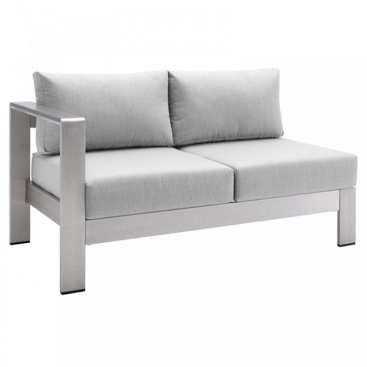 Shore Sunbrella Fabric Aluminum Outdoor Patio Left-Arm Loveseat, Silver Gray