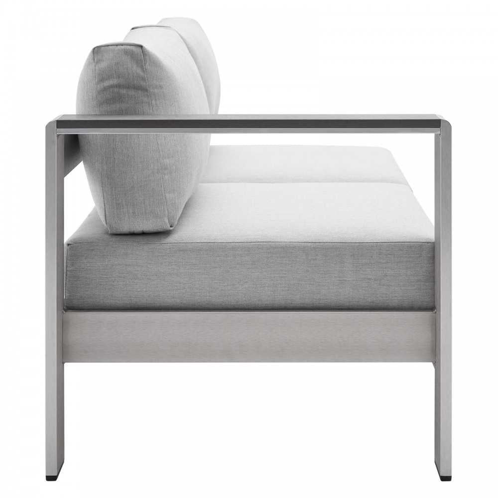 Shore Sunbrella Fabric Aluminum Outdoor Patio Left-Arm Loveseat, Silver Gray