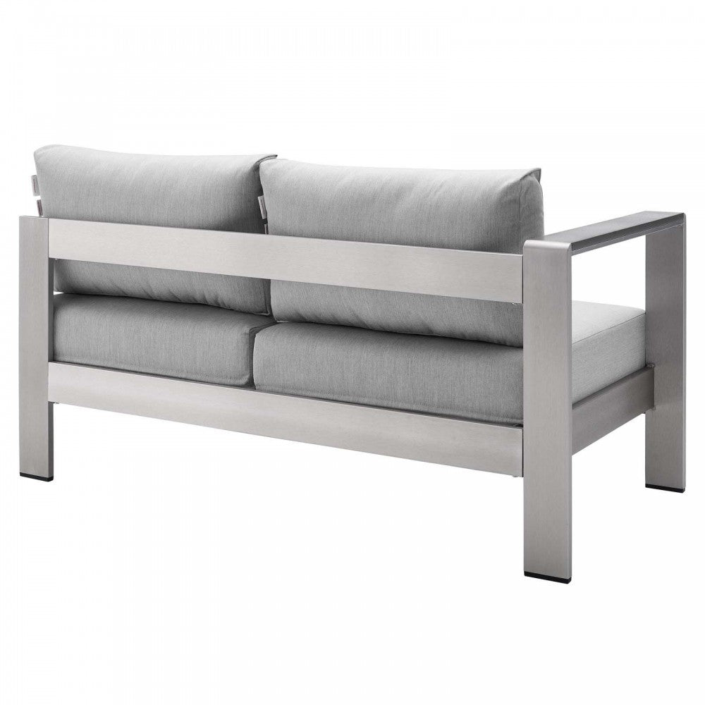 Shore Sunbrella Fabric Aluminum Outdoor Patio Left-Arm Loveseat, Silver Gray