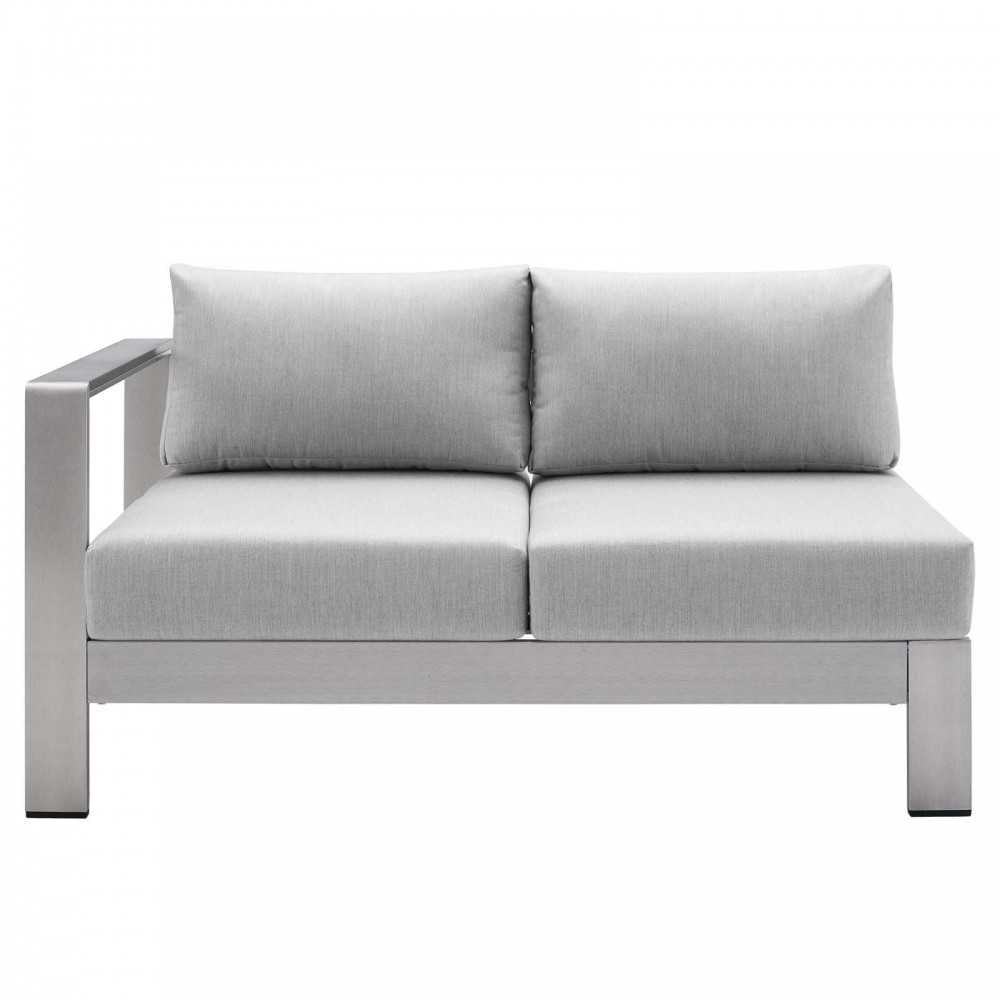 Shore Sunbrella Fabric Aluminum Outdoor Patio Left-Arm Loveseat, Silver Gray