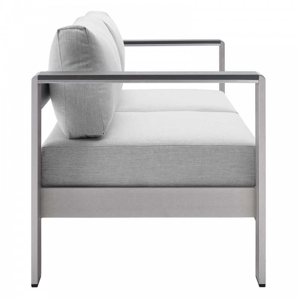 Shore Sunbrella Fabric Aluminum Outdoor Patio Loveseat, Silver Gray