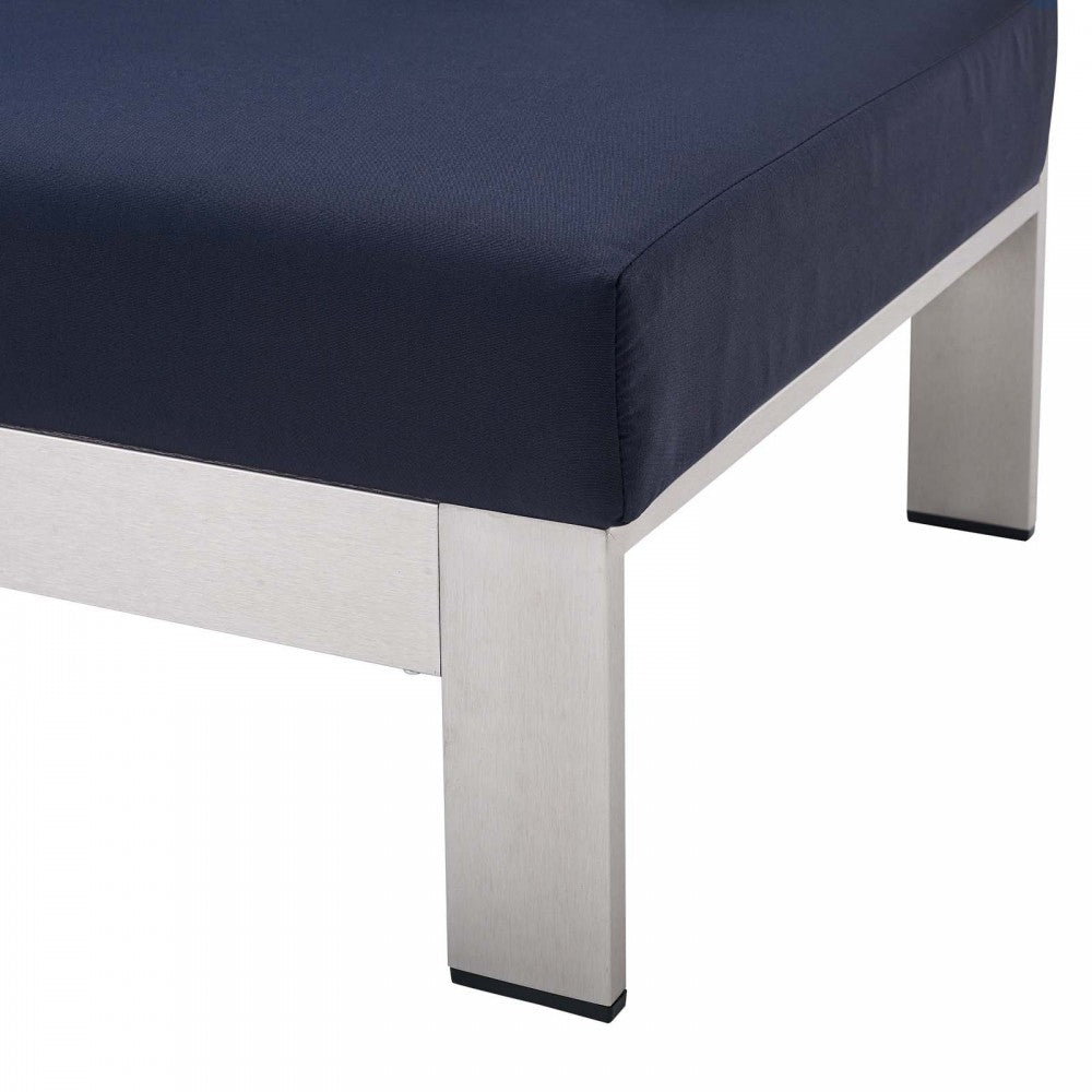 Shore Sunbrella Fabric Aluminum Outdoor Patio Right-Arm Loveseat, Silver Navy