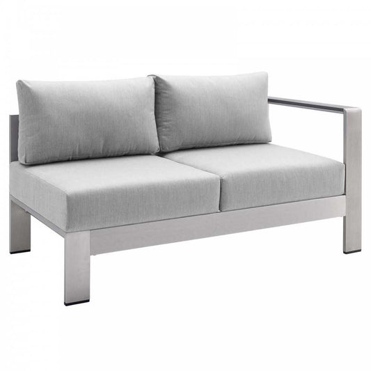 Shore Sunbrella Fabric Aluminum Outdoor Patio Right-Arm Loveseat, Silver Gray