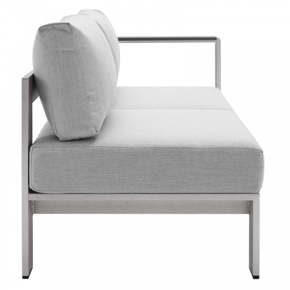 Shore Sunbrella Fabric Aluminum Outdoor Patio Right-Arm Loveseat, Silver Gray