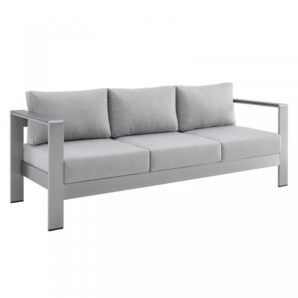 Shore Sunbrella Fabric Aluminum Outdoor Patio Sofa, Silver Gray