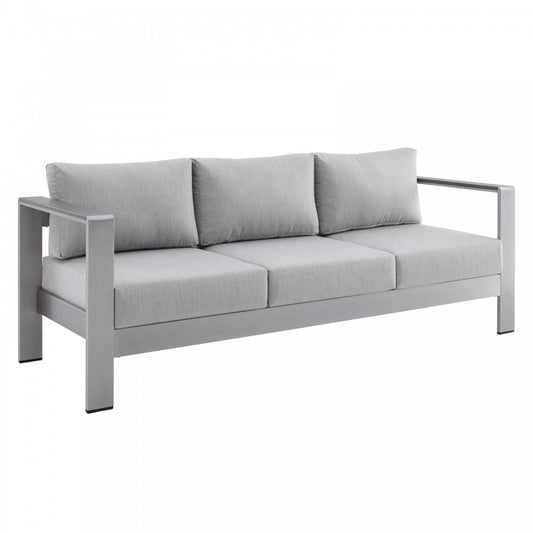 Shore Sunbrella Fabric Aluminum Outdoor Patio Sofa, Silver Gray