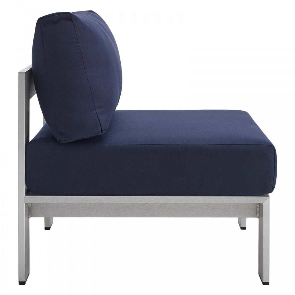 Shore Sunbrella Fabric Outdoor Patio Aluminum 3 Piece Set, Silver Navy, EEI-4312-SLV-NAV-SET