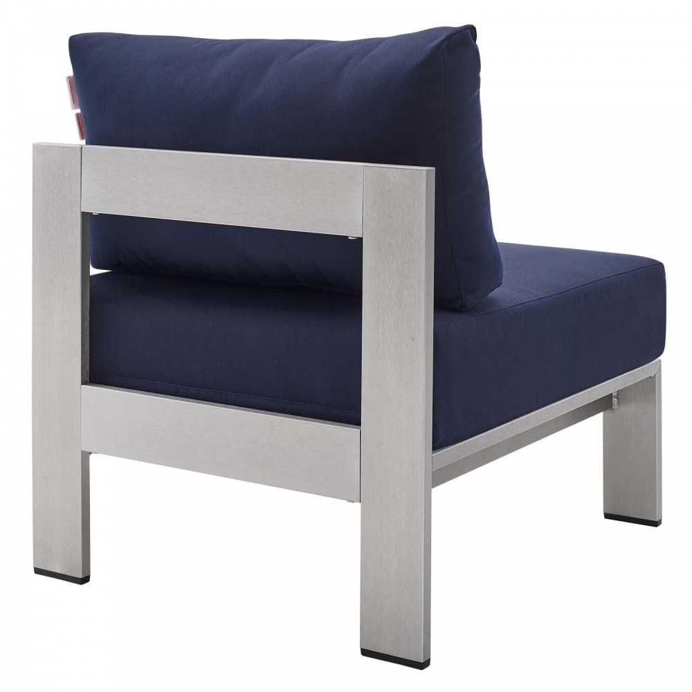 Shore Sunbrella Fabric Outdoor Patio Aluminum 3 Piece Set, Silver Navy, EEI-4312-SLV-NAV-SET