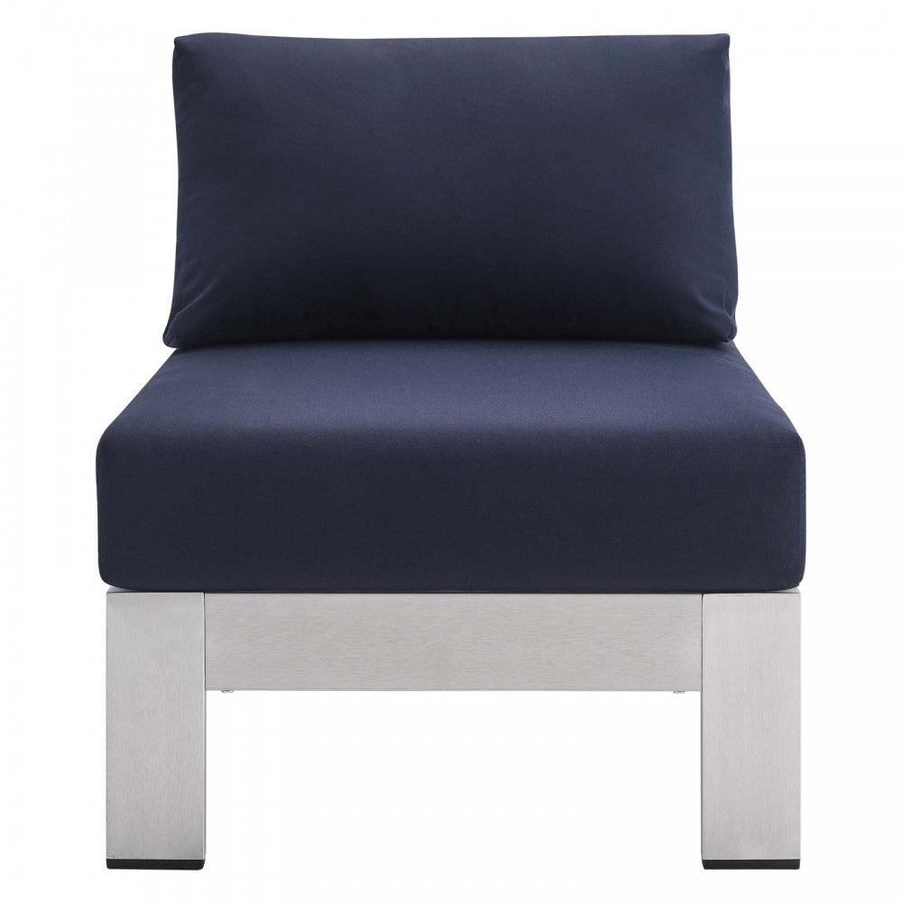 Shore Sunbrella Fabric Outdoor Patio Aluminum 3 Piece Set, Silver Navy, EEI-4312-SLV-NAV-SET
