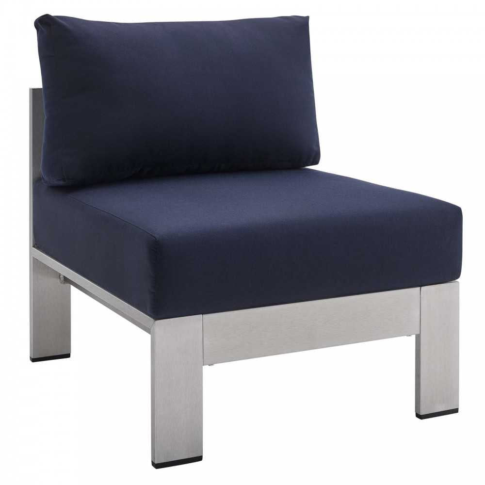 Shore Sunbrella Fabric Outdoor Patio Aluminum 3 Piece Set, Silver Navy, EEI-4312-SLV-NAV-SET