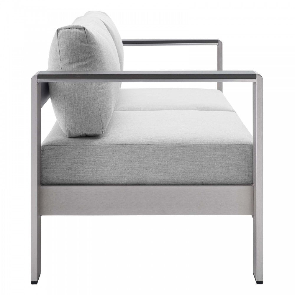 Shore Sunbrella Fabric Outdoor Patio Aluminum 4 Piece Set, Silver Gray, EEI-4315-SLV-GRY-SET