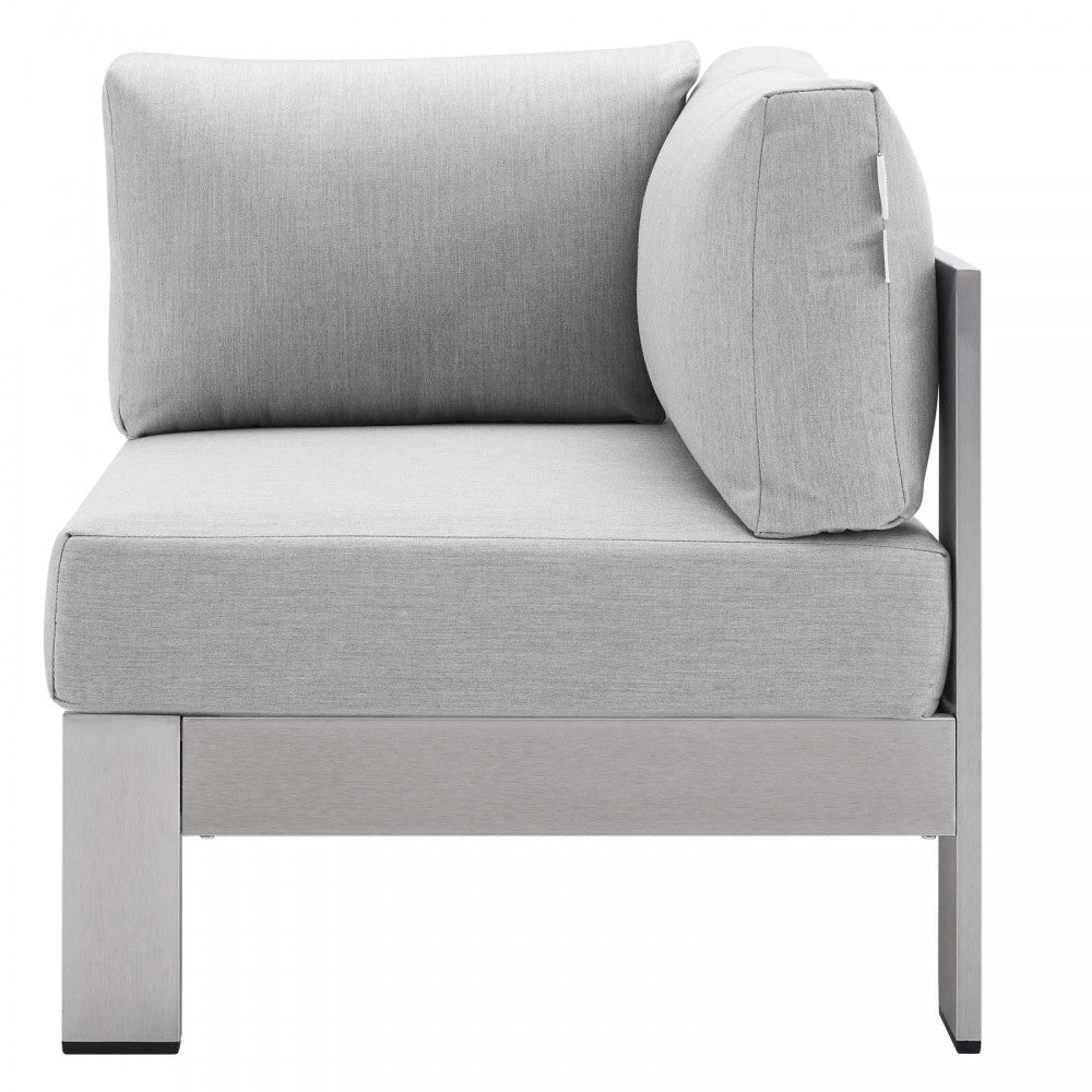 Shore Sunbrella Fabric Outdoor Patio Aluminum 5 Piece Sectional Sofa Set, Silver Gray, EEI-4317-SLV-GRY-SET
