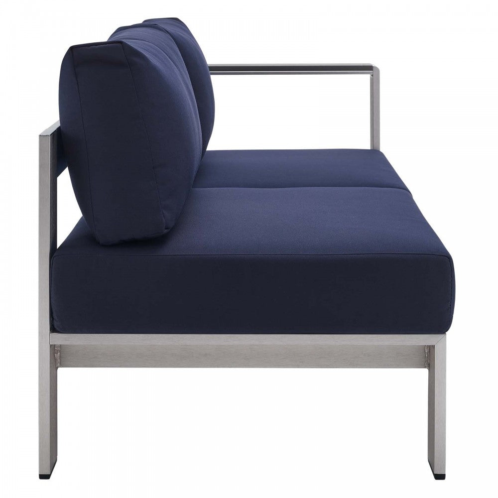 Shore Sunbrella Fabric Outdoor Patio Aluminum 7 Piece Sectional Sofa Set, Silver Navy