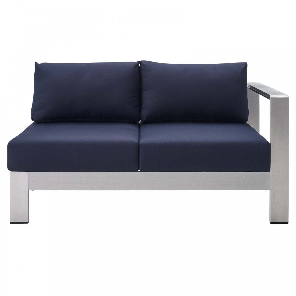 Shore Sunbrella Fabric Outdoor Patio Aluminum 7 Piece Sectional Sofa Set, Silver Navy