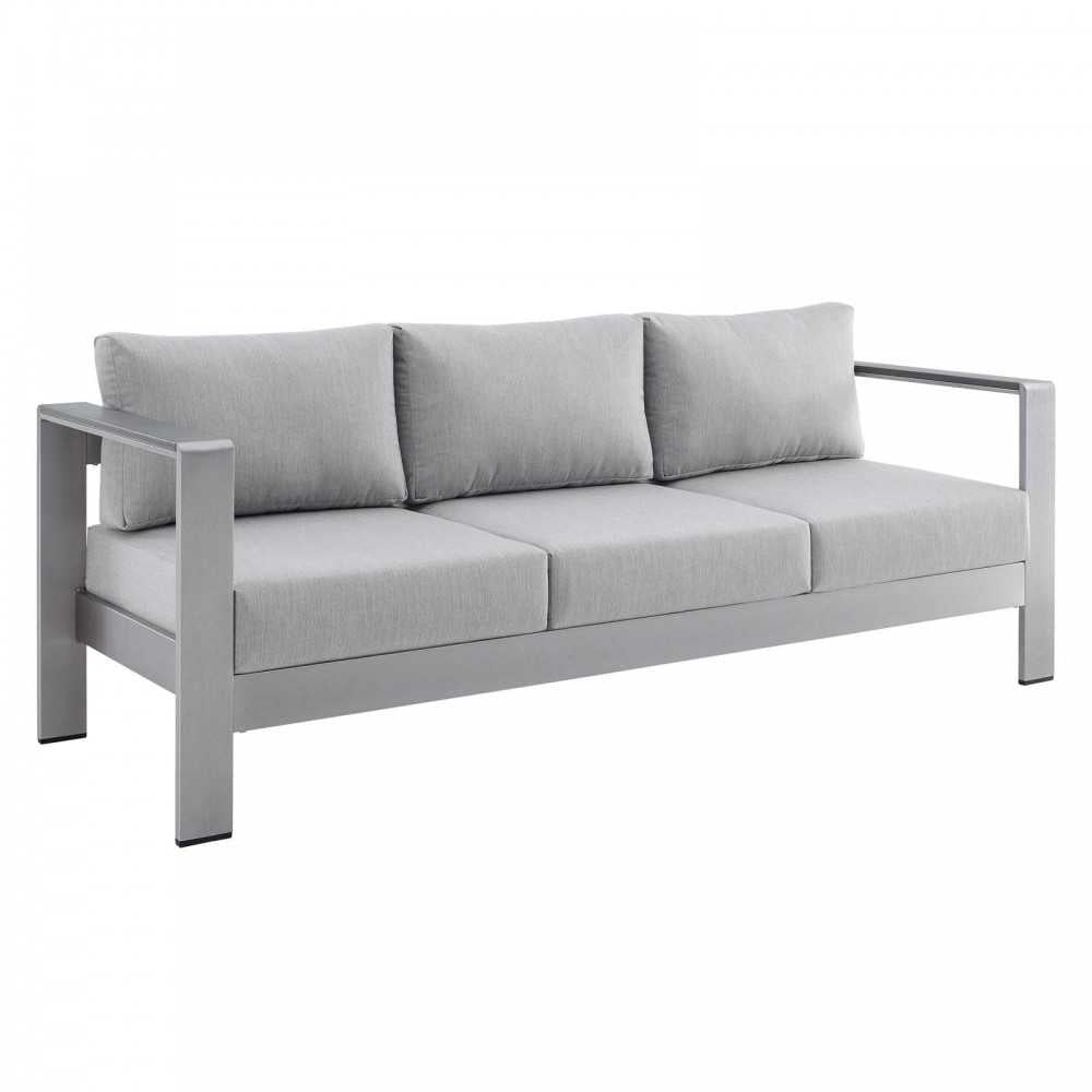 Shore Sunbrella Fabric Outdoor Patio Aluminum 7 Piece Set, Silver Gray