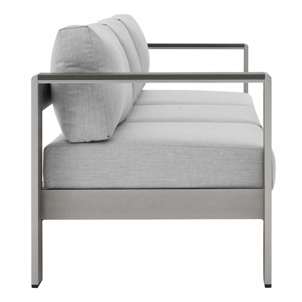 Shore Sunbrella Fabric Outdoor Patio Aluminum 7 Piece Set, Silver Gray