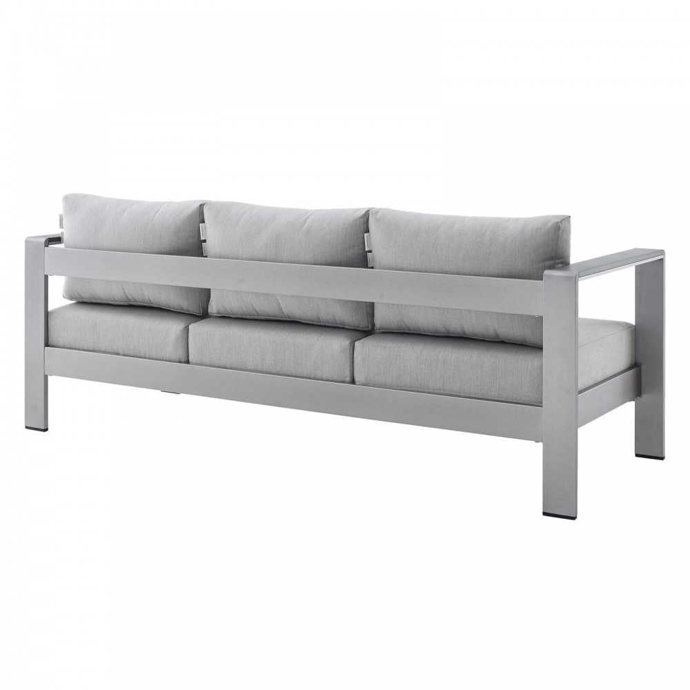 Shore Sunbrella Fabric Outdoor Patio Aluminum 7 Piece Set, Silver Gray