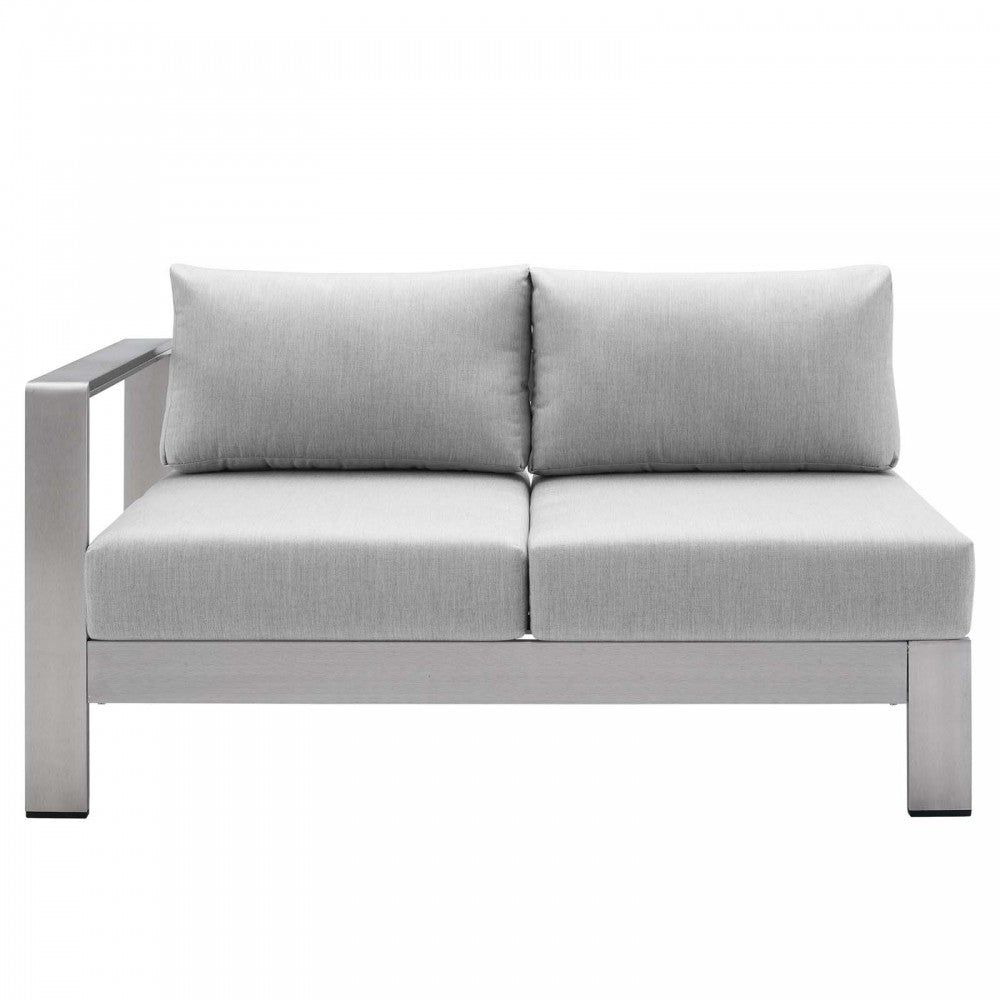 Shore Sunbrella Fabric Outdoor Patio Aluminum 8 Piece Sectional Sofa Set, Silver Gray, EEI-5482-SLV-GRY-SET