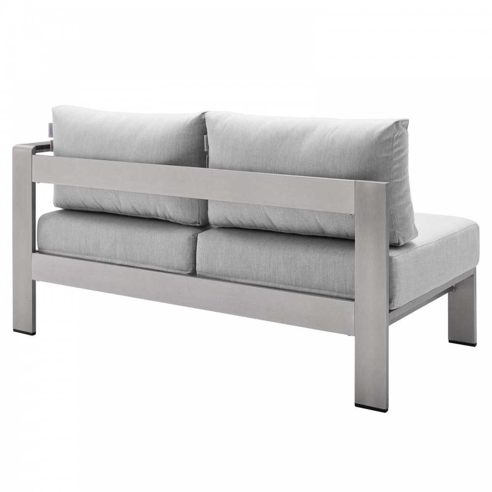 Shore Sunbrella Fabric Outdoor Patio Aluminum 8 Piece Sectional Sofa Set, Silver Gray, EEI-5482-SLV-GRY-SET