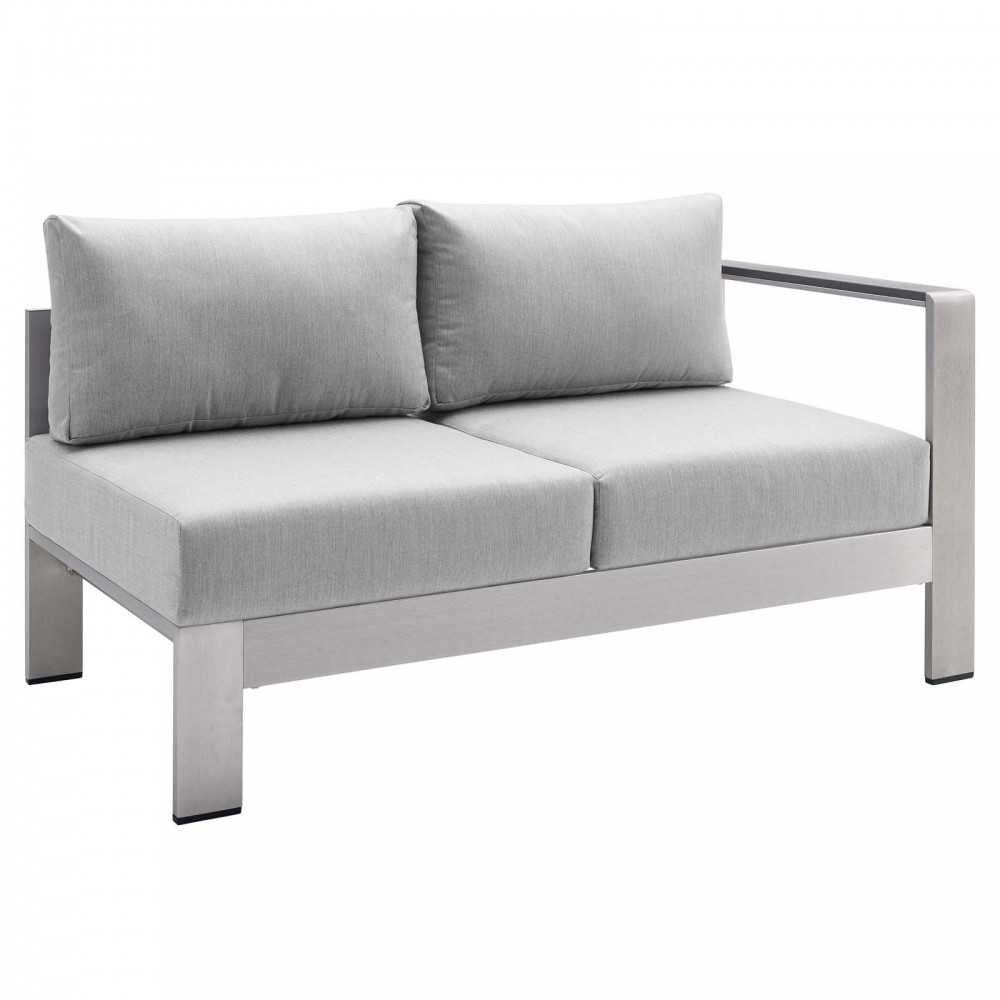 Shore Sunbrella Fabric Outdoor Patio Aluminum 8 Piece Sectional Sofa Set, Silver Gray, EEI-5482-SLV-GRY-SET