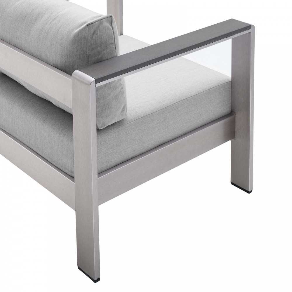 Shore Sunbrella Fabric Outdoor Patio Aluminum 8 Piece Sectional Sofa Set, Silver Gray, EEI-5482-SLV-GRY-SET