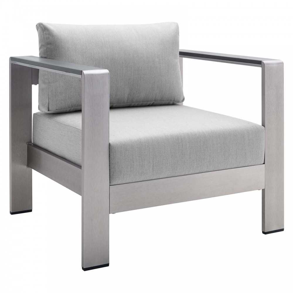 Shore Sunbrella Fabric Outdoor Patio Aluminum 8 Piece Sectional Sofa Set, Silver Gray, EEI-5482-SLV-GRY-SET