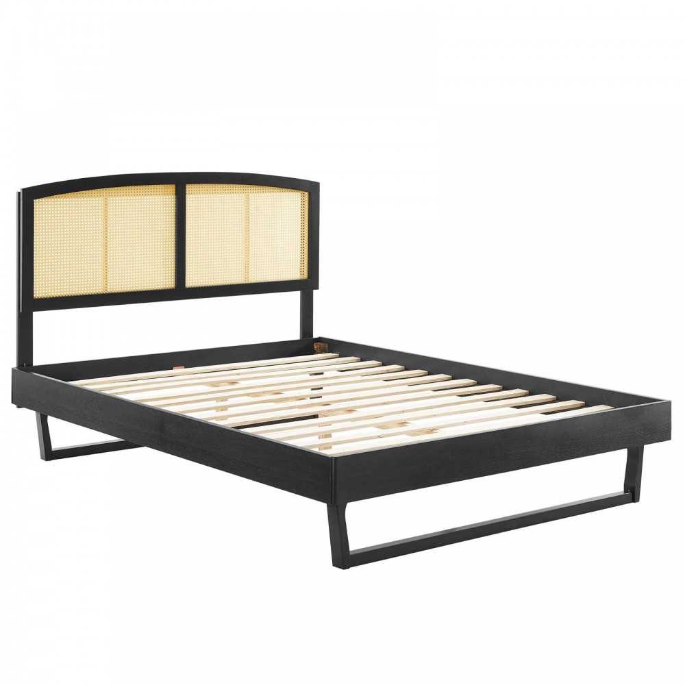 Sierra Cane and Wood Full Platform Bed With Angular Legs, Black