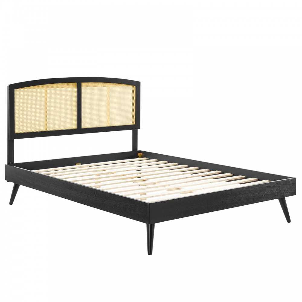 Sierra Cane and Wood Full Platform Bed With Splayed Legs, Black