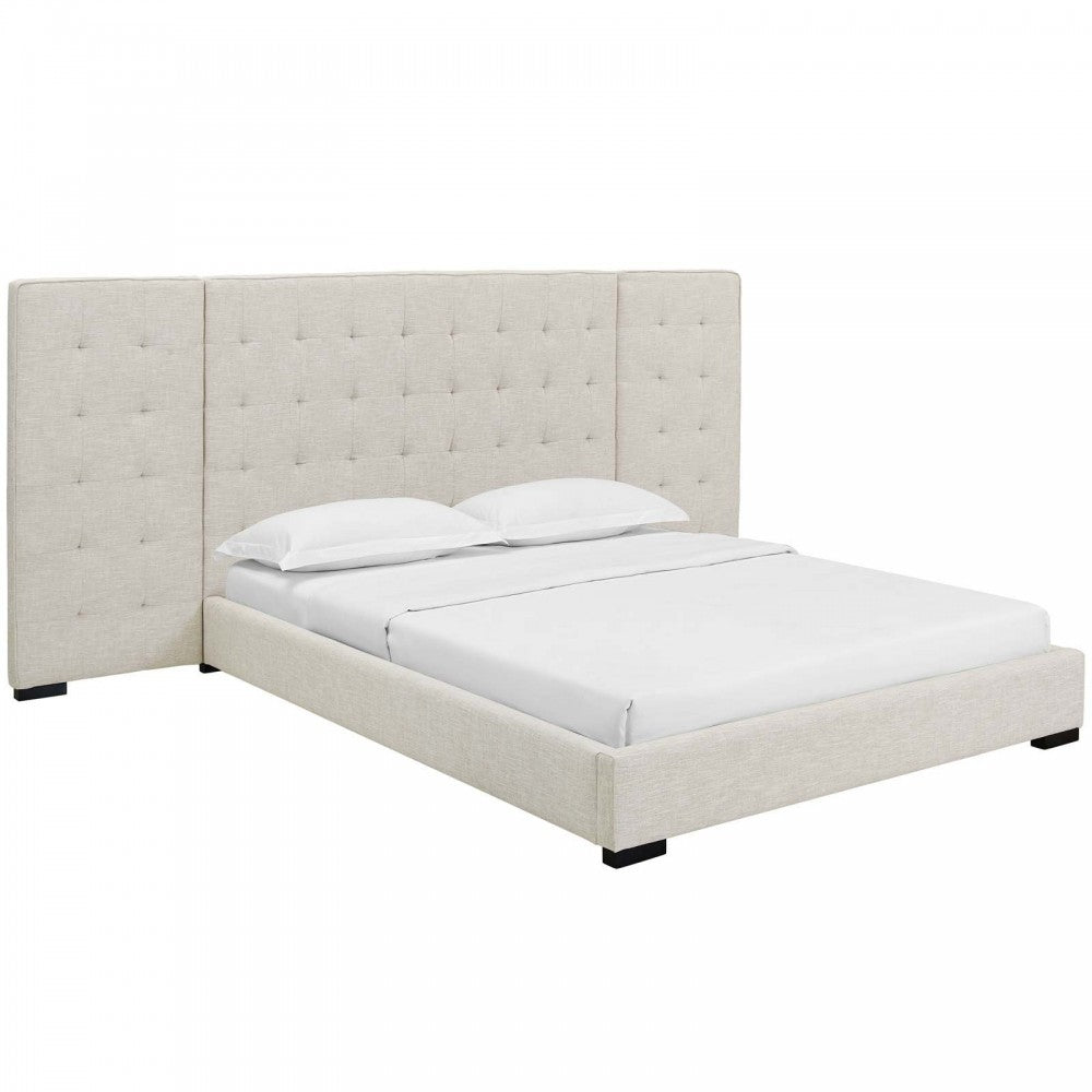 Sierra Queen Upholstered Fabric Platform Bed, Beige