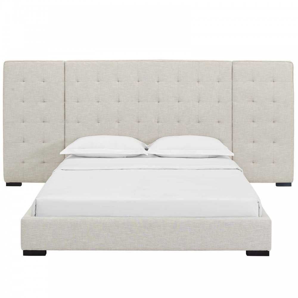 Sierra Queen Upholstered Fabric Platform Bed, Beige