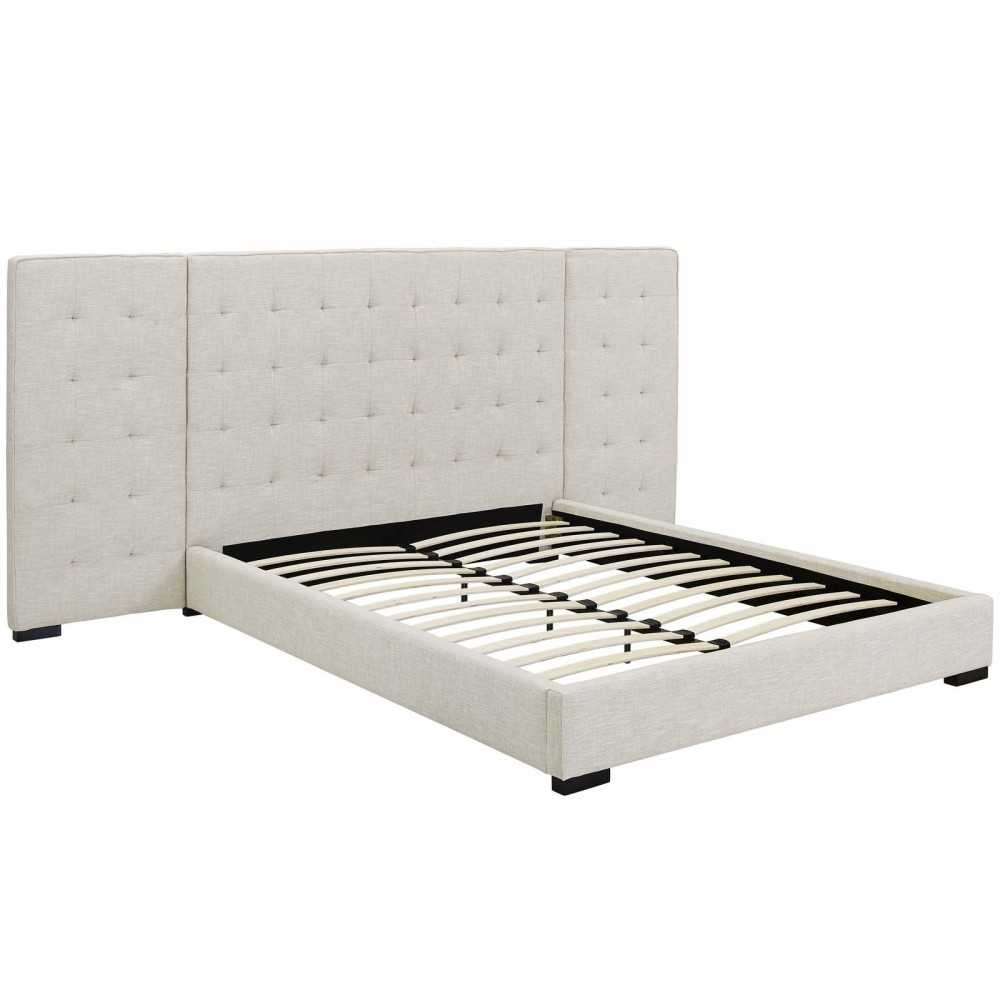 Sierra Queen Upholstered Fabric Platform Bed, Beige