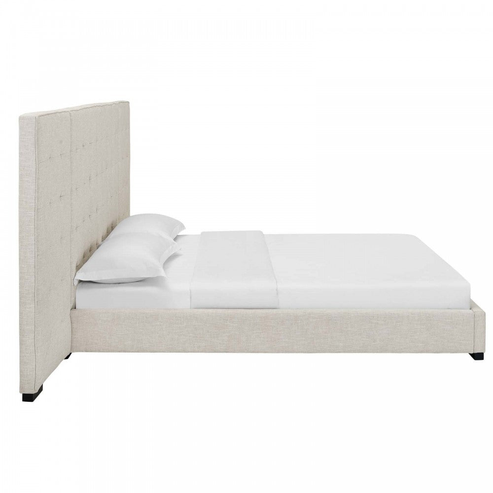 Sierra Queen Upholstered Fabric Platform Bed, Beige