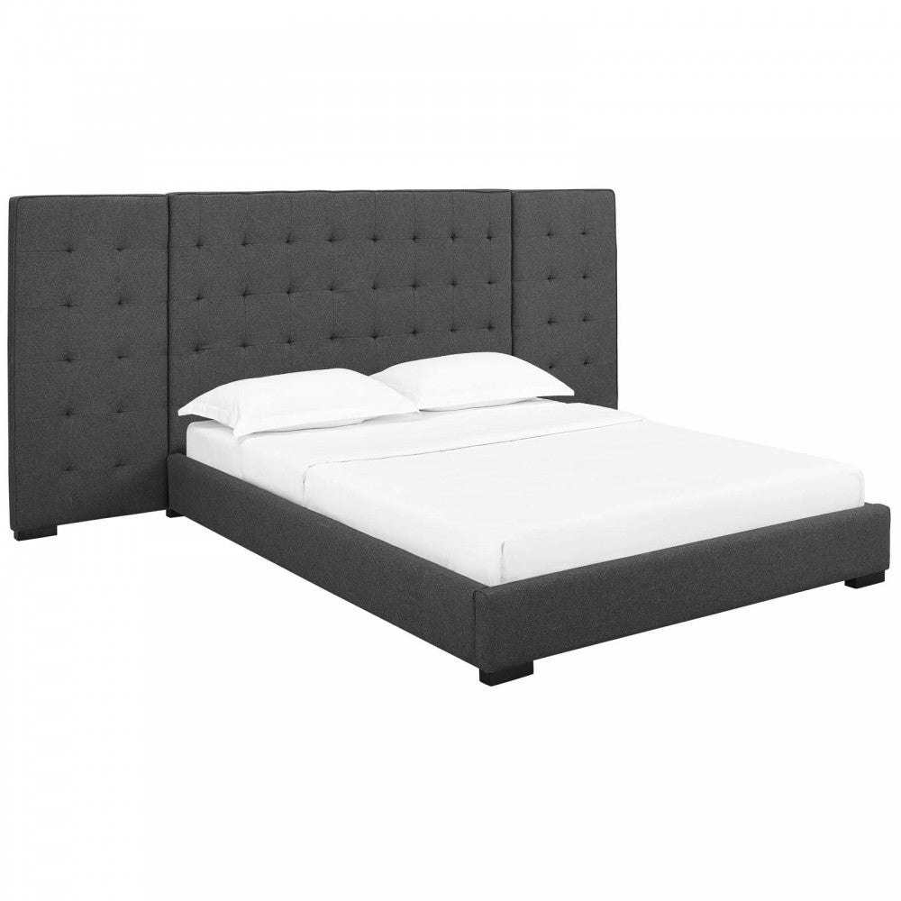 Sierra Queen Upholstered Fabric Platform Bed, Gray