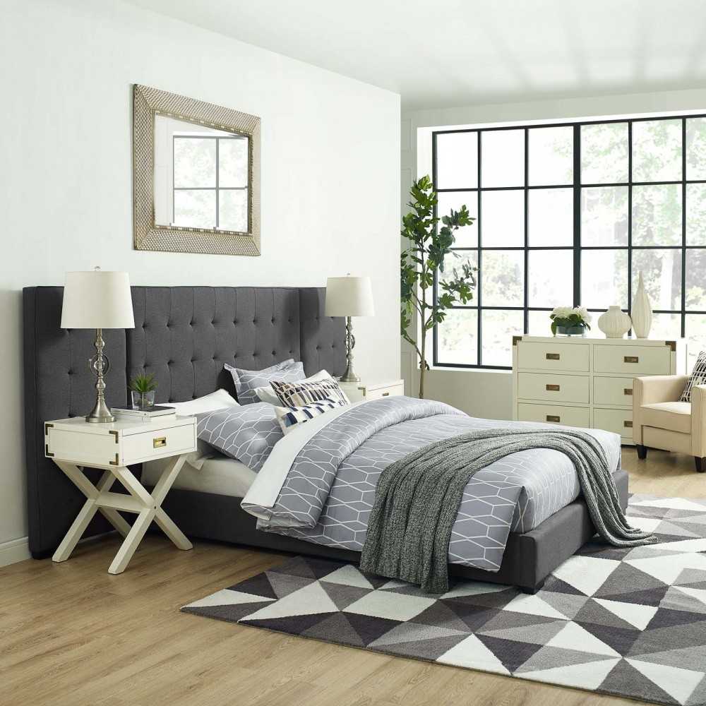 Sierra Queen Upholstered Fabric Platform Bed, Gray