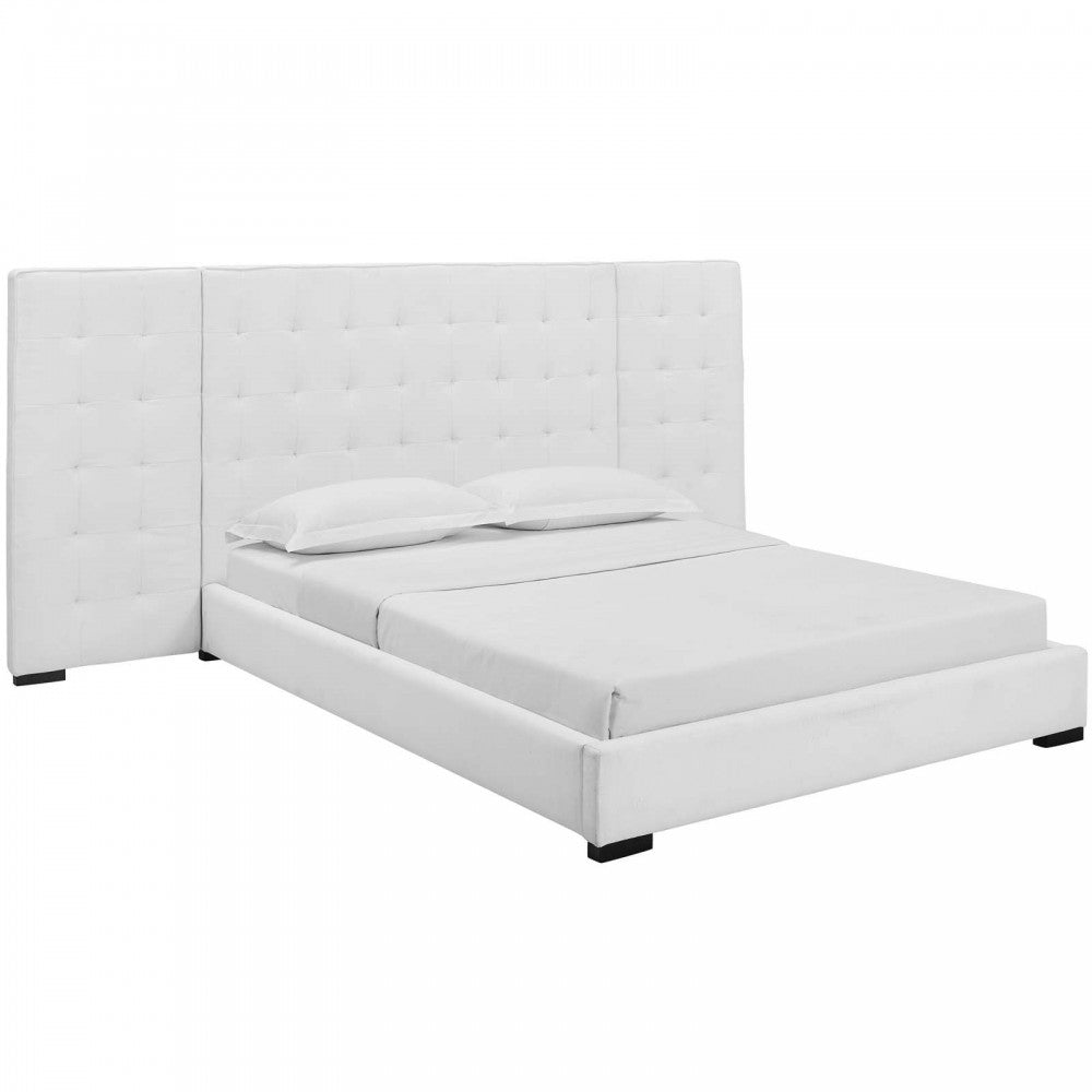 Sierra Queen Upholstered Fabric Platform Bed, White