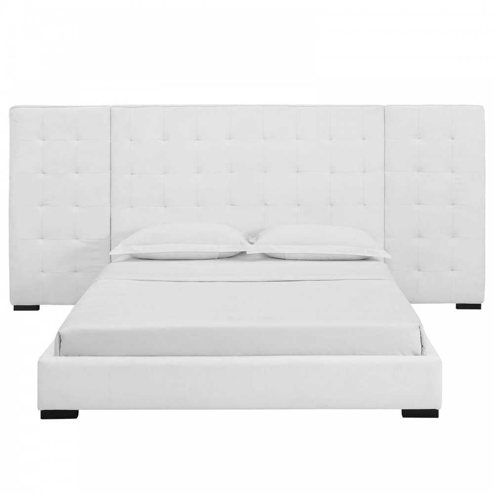 Sierra Queen Upholstered Fabric Platform Bed, White