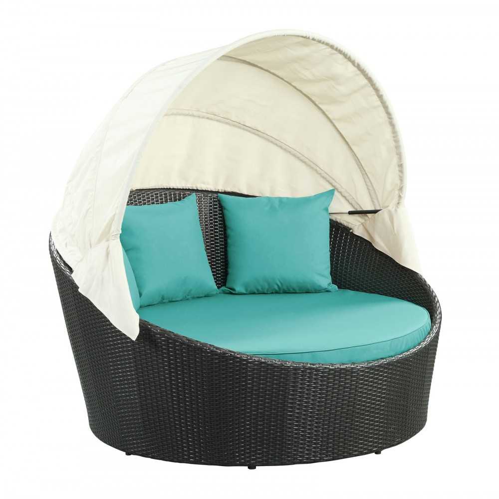 Siesta Canopy Outdoor Patio Daybed, Espresso Turquoise