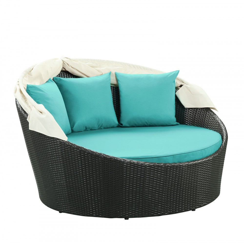 Siesta Canopy Outdoor Patio Daybed, Espresso Turquoise