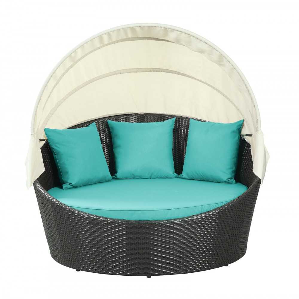 Siesta Canopy Outdoor Patio Daybed, Espresso Turquoise