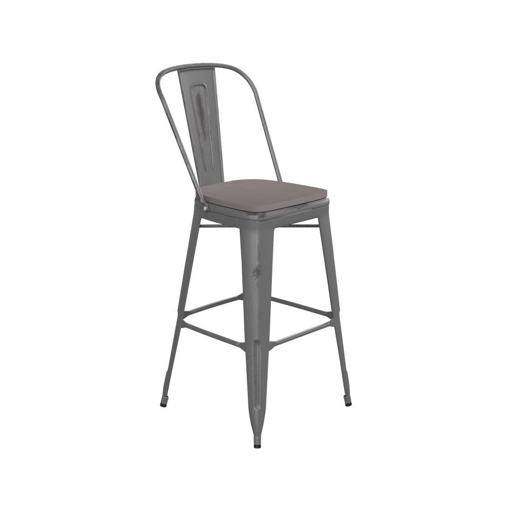 Silver Metal Stool-Gray Seat