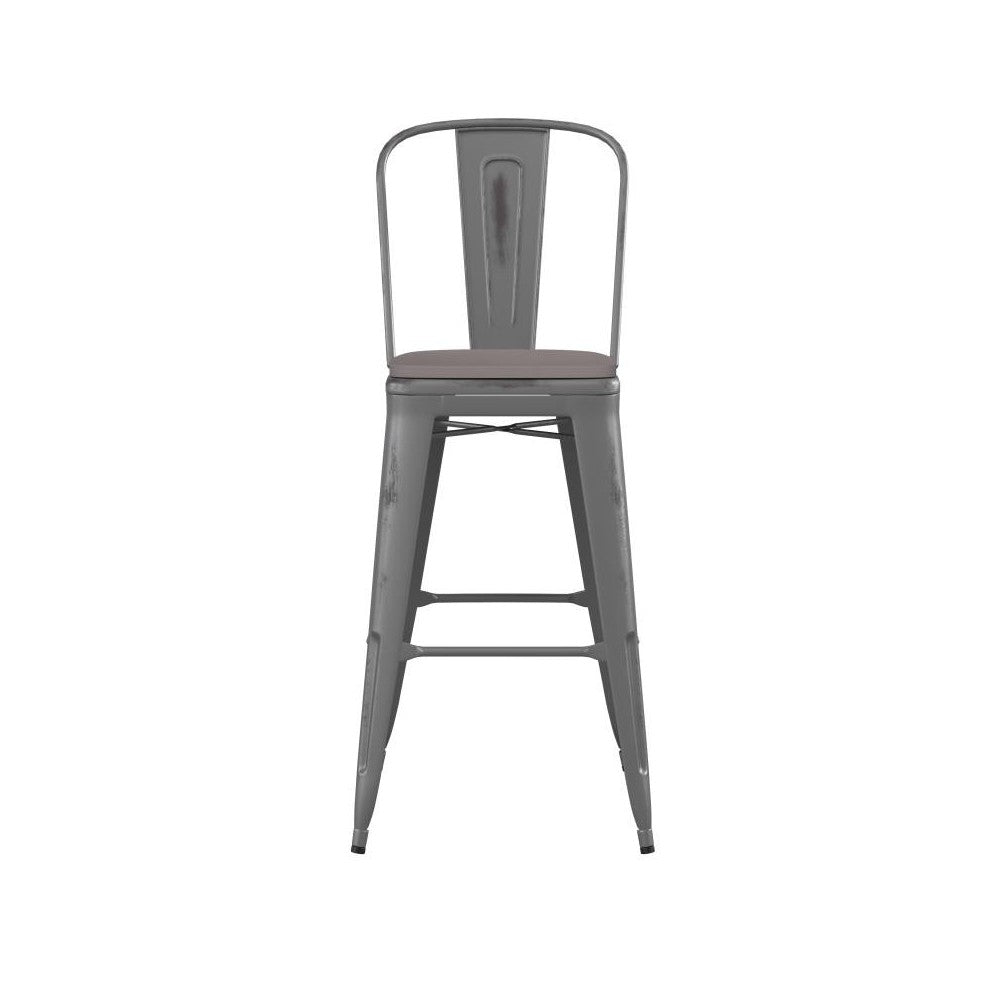 Silver Metal Stool-Gray Seat