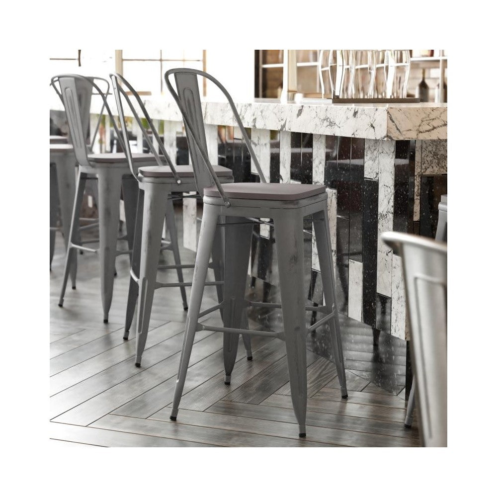 Silver Metal Stool-Gray Seat